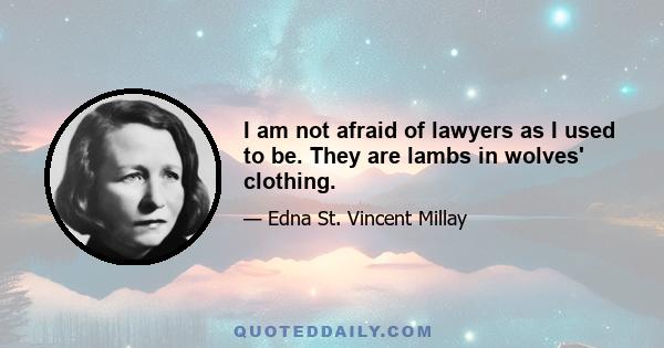 I am not afraid of lawyers as I used to be. They are lambs in wolves' clothing.