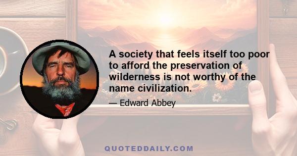 A society that feels itself too poor to afford the preservation of wilderness is not worthy of the name civilization.