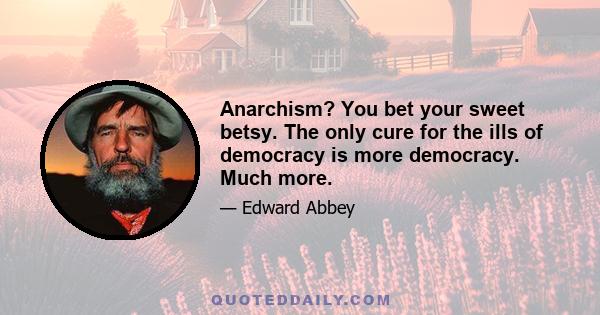 Anarchism? You bet your sweet betsy. The only cure for the ills of democracy is more democracy. Much more.