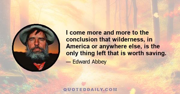 I come more and more to the conclusion that wilderness, in America or anywhere else, is the only thing left that is worth saving.