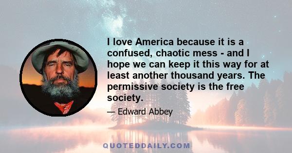 I love America because it is a confused, chaotic mess - and I hope we can keep it this way for at least another thousand years. The permissive society is the free society.