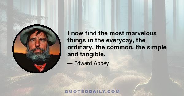 I now find the most marvelous things in the everyday, the ordinary, the common, the simple and tangible.