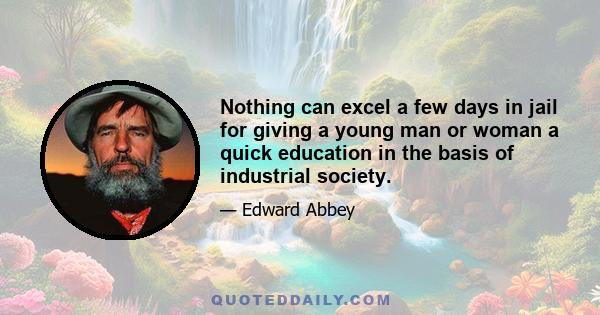 Nothing can excel a few days in jail for giving a young man or woman a quick education in the basis of industrial society.