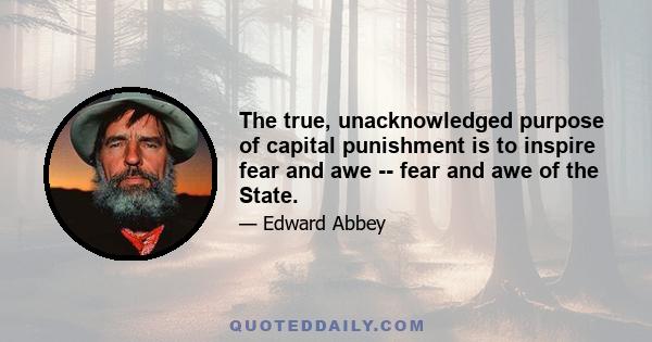 The true, unacknowledged purpose of capital punishment is to inspire fear and awe -- fear and awe of the State.