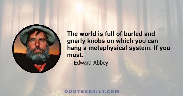 The world is full of burled and gnarly knobs on which you can hang a metaphysical system. If you must.