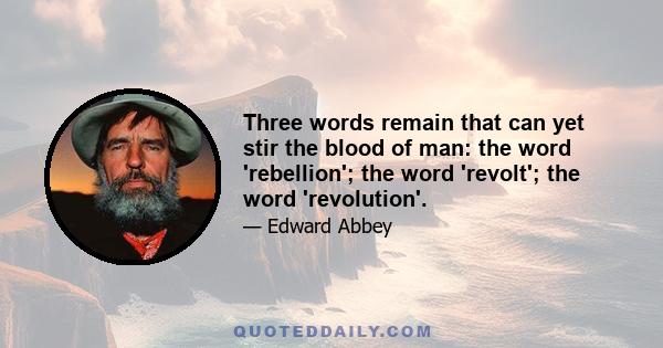 Three words remain that can yet stir the blood of man: the word 'rebellion'; the word 'revolt'; the word 'revolution'.