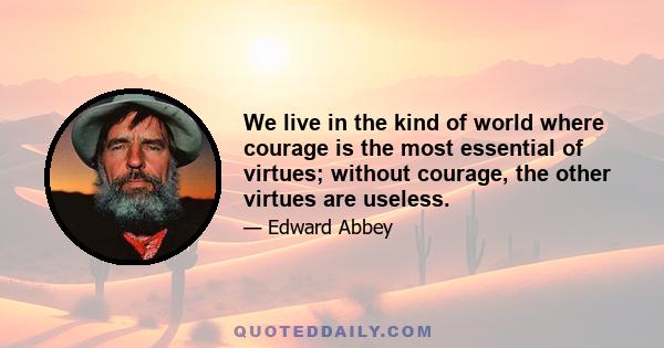 We live in the kind of world where courage is the most essential of virtues; without courage, the other virtues are useless.