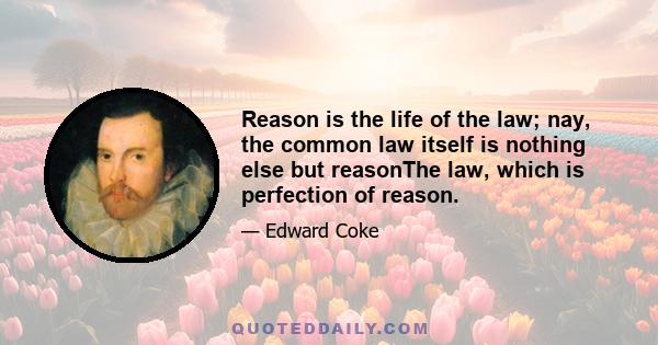 Reason is the life of the law; nay, the common law itself is nothing else but reasonThe law, which is perfection of reason.