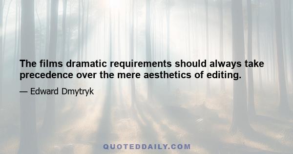 The films dramatic requirements should always take precedence over the mere aesthetics of editing.