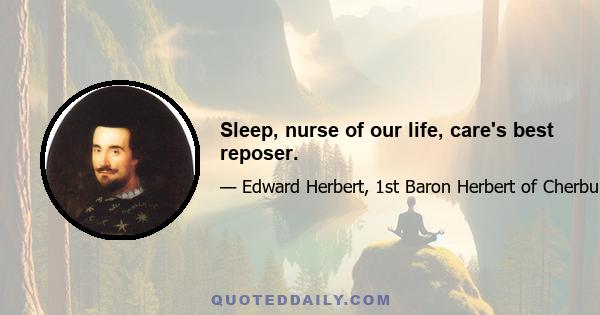 Sleep, nurse of our life, care's best reposer.