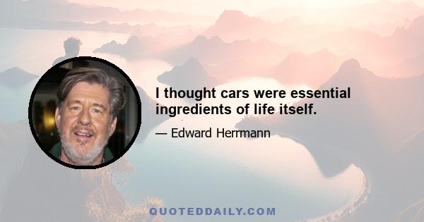 I thought cars were essential ingredients of life itself.