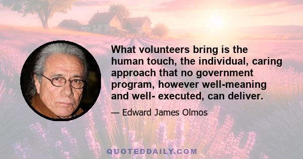 What volunteers bring is the human touch, the individual, caring approach that no government program, however well-meaning and well- executed, can deliver.