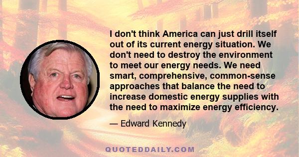 I don't think America can just drill itself out of its current energy situation. We don't need to destroy the environment to meet our energy needs. We need smart, comprehensive, common-sense approaches that balance the