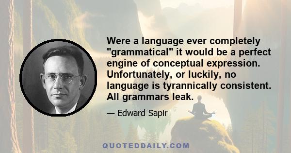 Were a language ever completely grammatical it would be a perfect engine of conceptual expression. Unfortunately, or luckily, no language is tyrannically consistent. All grammars leak.