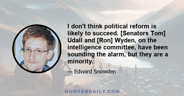 I don't think political reform is likely to succeed. [Senators Tom] Udall and [Ron] Wyden, on the intelligence committee, have been sounding the alarm, but they are a minority.