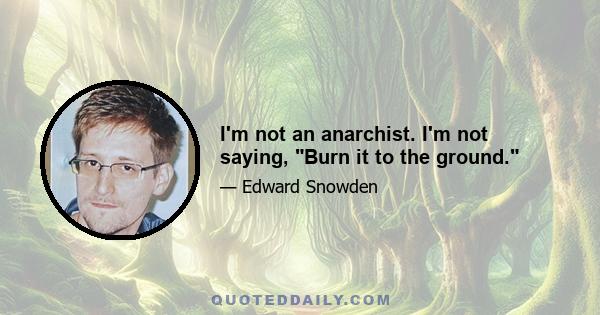 I'm not an anarchist. I'm not saying, Burn it to the ground.