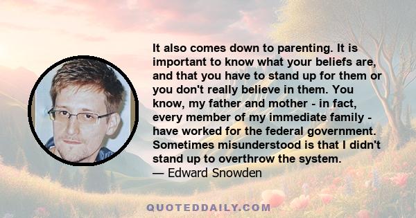 It also comes down to parenting. It is important to know what your beliefs are, and that you have to stand up for them or you don't really believe in them. You know, my father and mother - in fact, every member of my