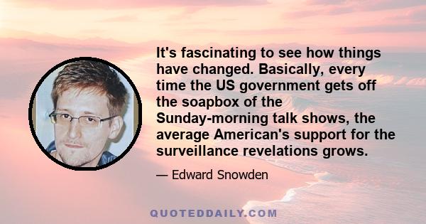 It's fascinating to see how things have changed. Basically, every time the US government gets off the soapbox of the Sunday-morning talk shows, the average American's support for the surveillance revelations grows.