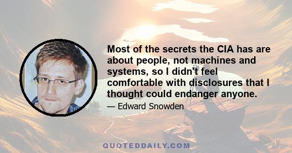 Most of the secrets the CIA has are about people, not machines and systems, so I didn't feel comfortable with disclosures that I thought could endanger anyone.