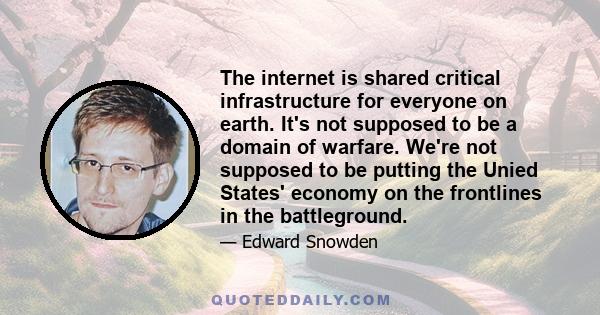 The internet is shared critical infrastructure for everyone on earth. It's not supposed to be a domain of warfare. We're not supposed to be putting the Unied States' economy on the frontlines in the battleground.