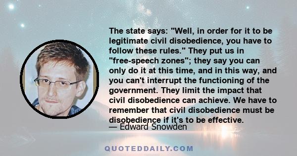 The state says: Well, in order for it to be legitimate civil disobedience, you have to follow these rules. They put us in free-speech zones; they say you can only do it at this time, and in this way, and you can't