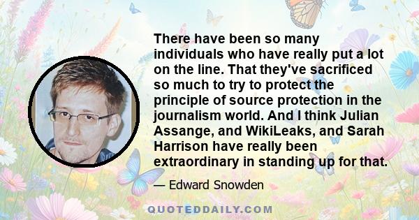 There have been so many individuals who have really put a lot on the line. That they've sacrificed so much to try to protect the principle of source protection in the journalism world. And I think Julian Assange, and