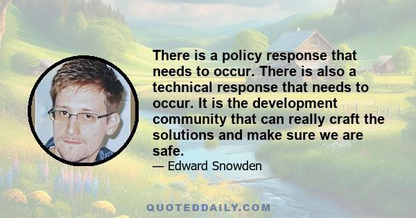 There is a policy response that needs to occur. There is also a technical response that needs to occur. It is the development community that can really craft the solutions and make sure we are safe.