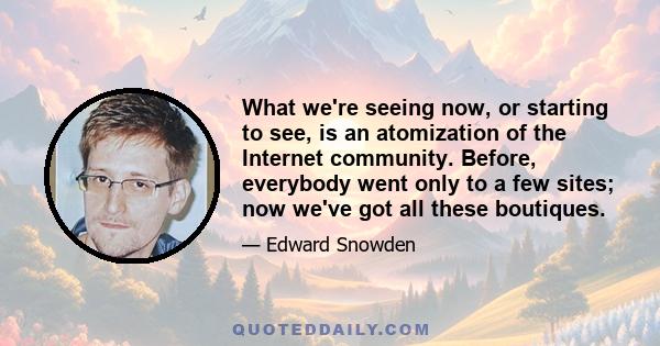 What we're seeing now, or starting to see, is an atomization of the Internet community. Before, everybody went only to a few sites; now we've got all these boutiques.