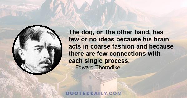 The dog, on the other hand, has few or no ideas because his brain acts in coarse fashion and because there are few connections with each single process.