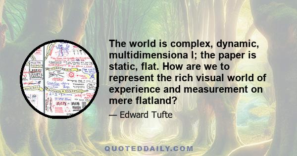 The world is complex, dynamic, multidimensiona l; the paper is static, flat. How are we to represent the rich visual world of experience and measurement on mere flatland?