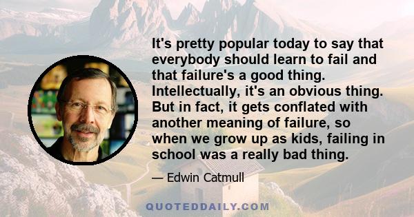 It's pretty popular today to say that everybody should learn to fail and that failure's a good thing. Intellectually, it's an obvious thing. But in fact, it gets conflated with another meaning of failure, so when we