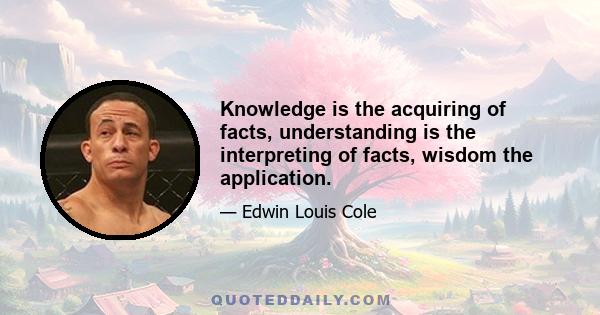 Knowledge is the acquiring of facts, understanding is the interpreting of facts, wisdom the application.