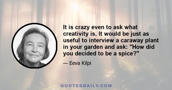 It is crazy even to ask what creativity is. It would be just as useful to interview a caraway plant in your garden and ask: How did you decided to be a spice?