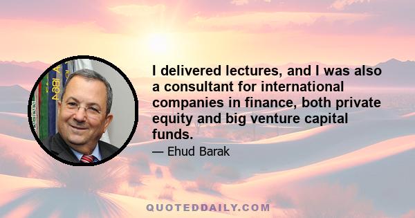 I delivered lectures, and I was also a consultant for international companies in finance, both private equity and big venture capital funds.