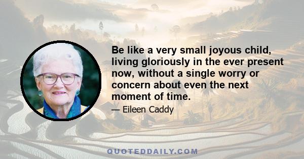 Be like a very small joyous child, living gloriously in the ever present now, without a single worry or concern about even the next moment of time.