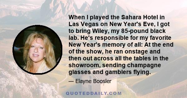 When I played the Sahara Hotel in Las Vegas on New Year's Eve, I got to bring Wiley, my 85-pound black lab. He's responsible for my favorite New Year's memory of all: At the end of the show, he ran onstage and then out