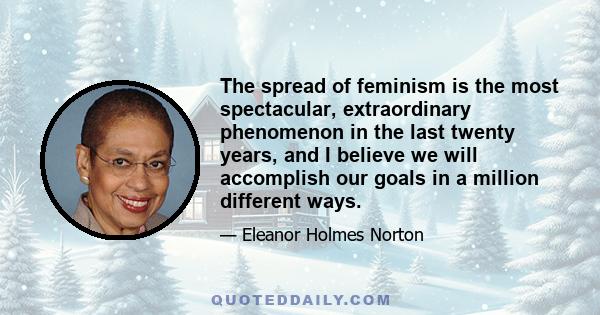 The spread of feminism is the most spectacular, extraordinary phenomenon in the last twenty years, and I believe we will accomplish our goals in a million different ways.