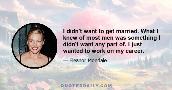 I didn't want to get married. What I knew of most men was something I didn't want any part of. I just wanted to work on my career.