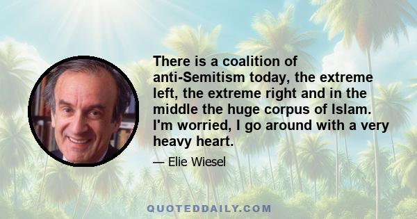 There is a coalition of anti-Semitism today, the extreme left, the extreme right and in the middle the huge corpus of Islam. I'm worried, I go around with a very heavy heart.