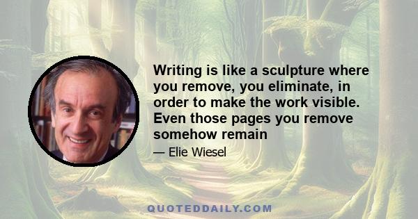 Writing is like a sculpture where you remove, you eliminate, in order to make the work visible. Even those pages you remove somehow remain