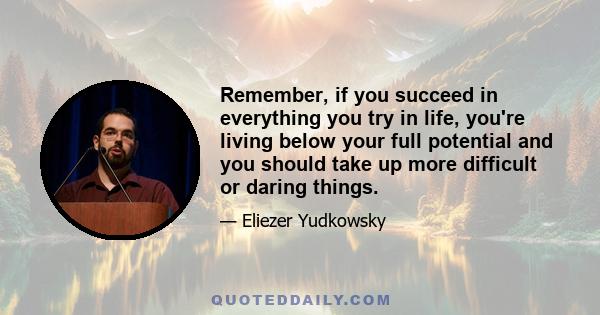 Remember, if you succeed in everything you try in life, you're living below your full potential and you should take up more difficult or daring things.