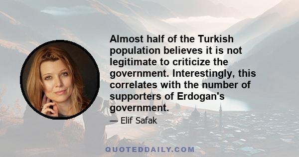 Almost half of the Turkish population believes it is not legitimate to criticize the government. Interestingly, this correlates with the number of supporters of Erdogan's government.