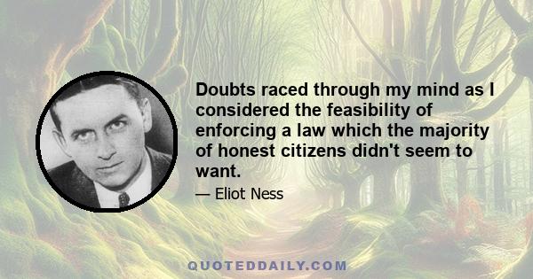 Doubts raced through my mind as I considered the feasibility of enforcing a law which the majority of honest citizens didn't seem to want.