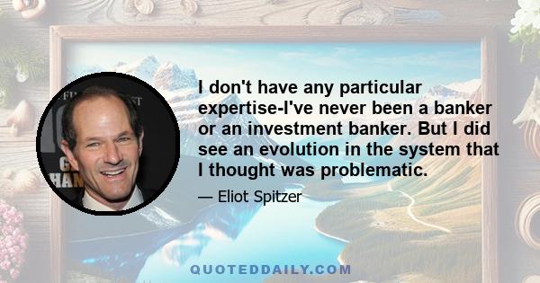 I don't have any particular expertise-I've never been a banker or an investment banker. But I did see an evolution in the system that I thought was problematic.