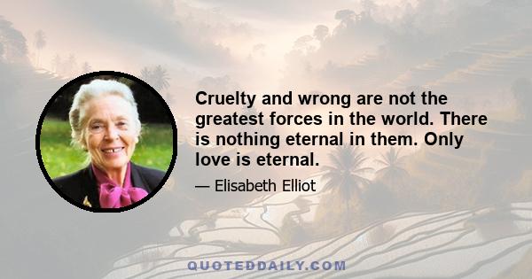 Cruelty and wrong are not the greatest forces in the world. There is nothing eternal in them. Only love is eternal.