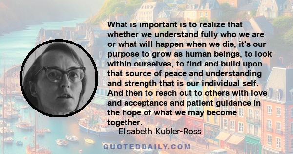 What is important is to realize that whether we understand fully who we are or what will happen when we die, it's our purpose to grow as human beings, to look within ourselves, to find and build upon that source of