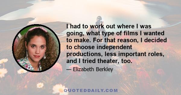 I had to work out where I was going, what type of films I wanted to make. For that reason, I decided to choose independent productions, less important roles, and I tried theater, too.