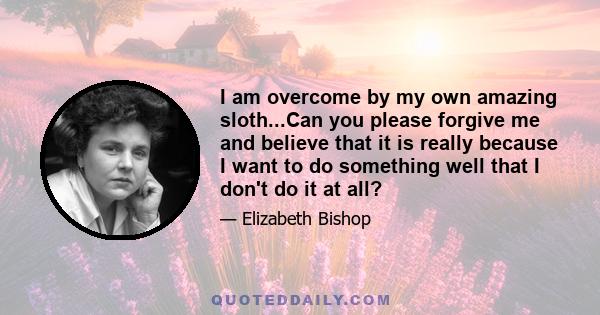 I am overcome by my own amazing sloth...Can you please forgive me and believe that it is really because I want to do something well that I don't do it at all?