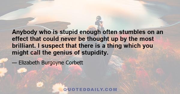 Anybody who is stupid enough often stumbles on an effect that could never be thought up by the most brilliant. I suspect that there is a thing which you might call the genius of stupidity.