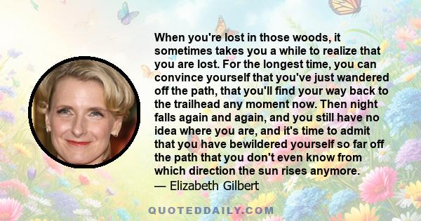 When you're lost in those woods, it sometimes takes you a while to realize that you are lost. For the longest time, you can convince yourself that you've just wandered off the path, that you'll find your way back to the 